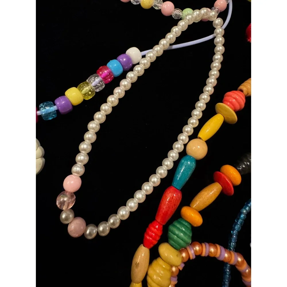 Kids 17pc Jewelry Lot Beaded Necklaces Zipper Heart Bracelets Character Charms